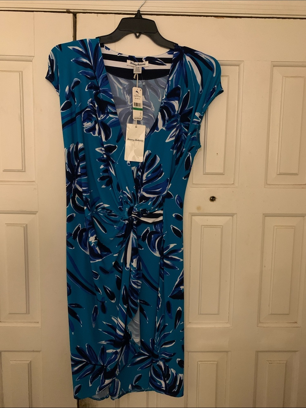 Tommy Bahama Teal & Navy Floral Twist-Front Midi Dress